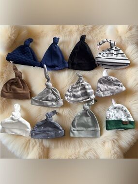 Infant baby Hat Bundle Various Set of 12 Adjustable Tie Tops Carters and others